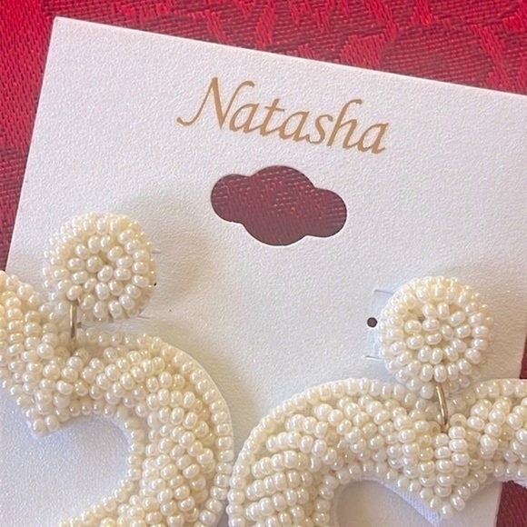 Brand New Natasha Beaded Pearl Cream Heart Drop Earrings Valentine’s Day - Picture 7 of 13